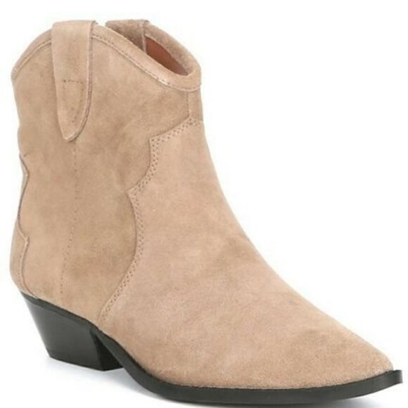 Chelsea & Violet Goldy Suede Beige Ankle Booties - Picture 1 of 10